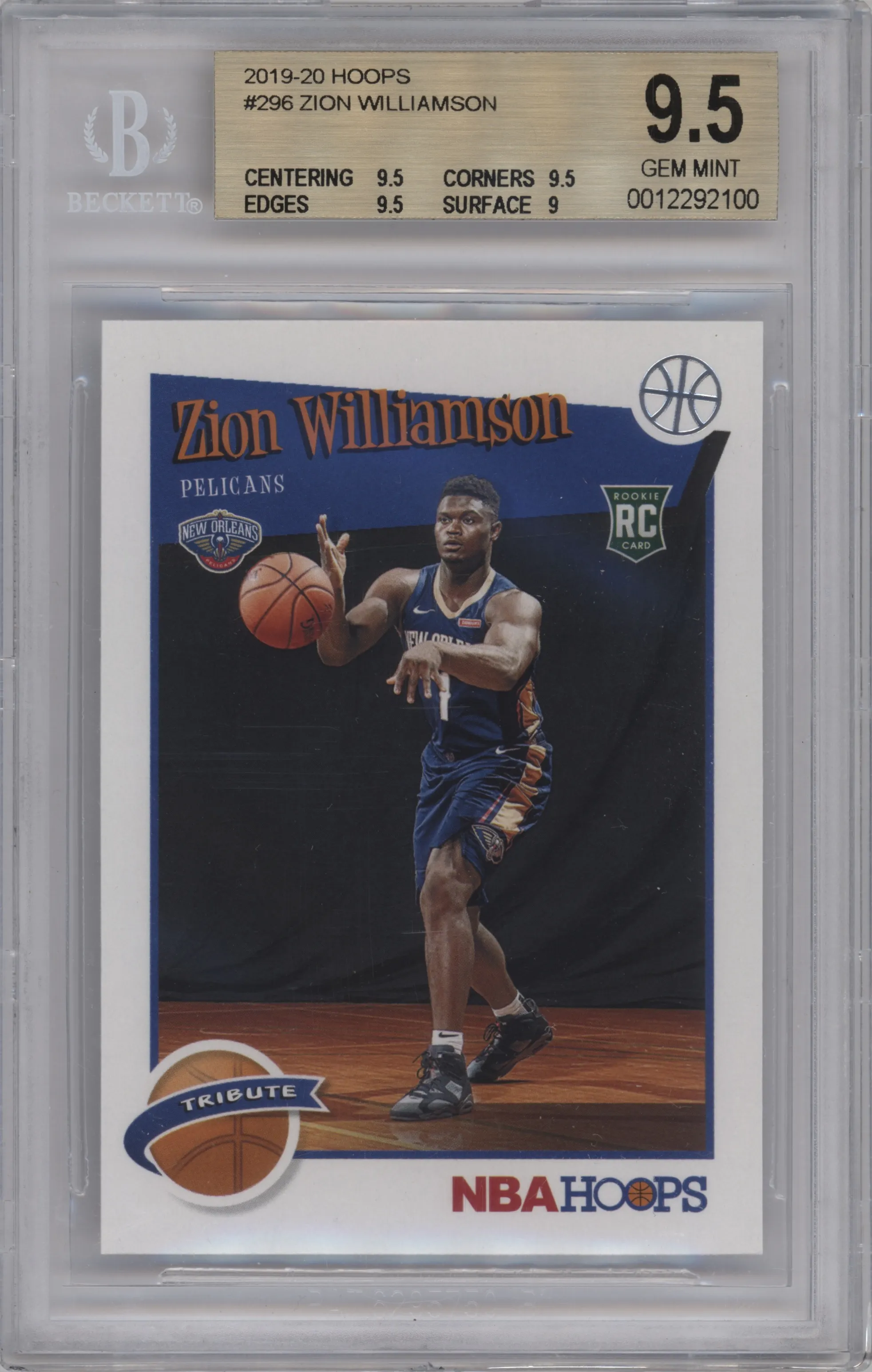 2019 Panini NBA Hoops Tribute Zion Williamson #296 BGS 9.5