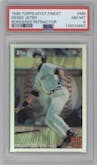 Derek Jeter  from the 1998 Topps Mystery Finest set featuring a Refractor parallel graded by PSA and given an overall grade of 8.