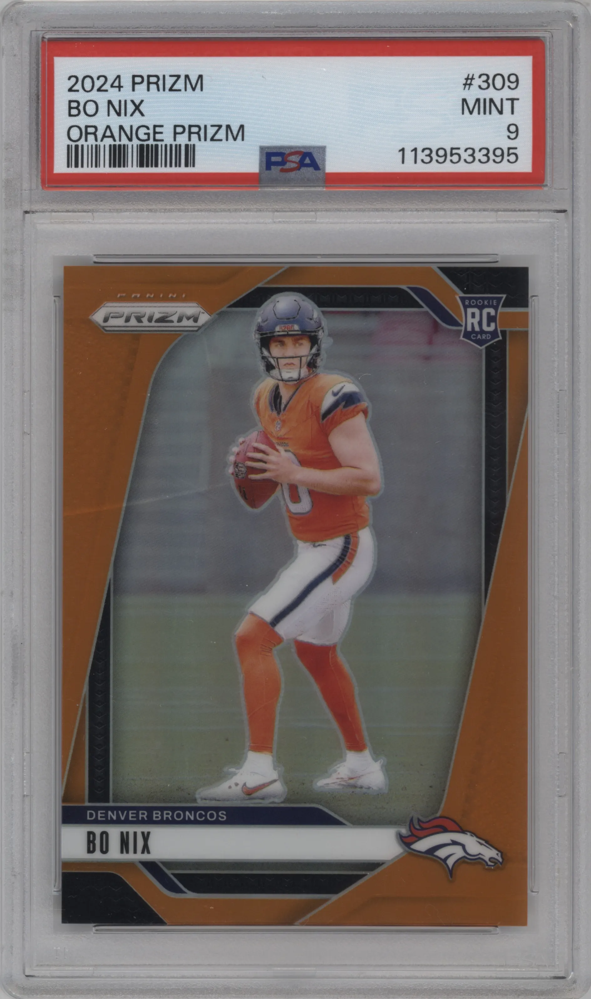 2024 Panini Prizm Bo Nix Orange Prizm #309 PSA 9