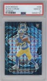 Blake Corum from the 2024 Panini Mosaic set featuring a Genesis parallel graded by PSA and given an overall grade of 10.