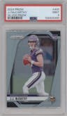 J.J. McCarthy from the 2024 Panini Prizm set featuring a Silver Prizm parallel graded by PSA and given an overall grade of 9.