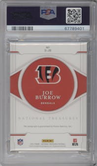 Joe Burrow from the 2021 Panini National Treasures set graded by PSA and given an overall grade of 10.