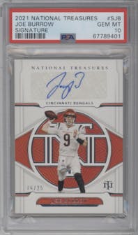 Joe Burrow from the 2021 Panini National Treasures set graded by PSA and given an overall grade of 10.
