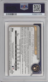 Blake Burke from the 2024 Bowman Draft Sapphire Edition set graded by PSA and given an overall grade of 10.
