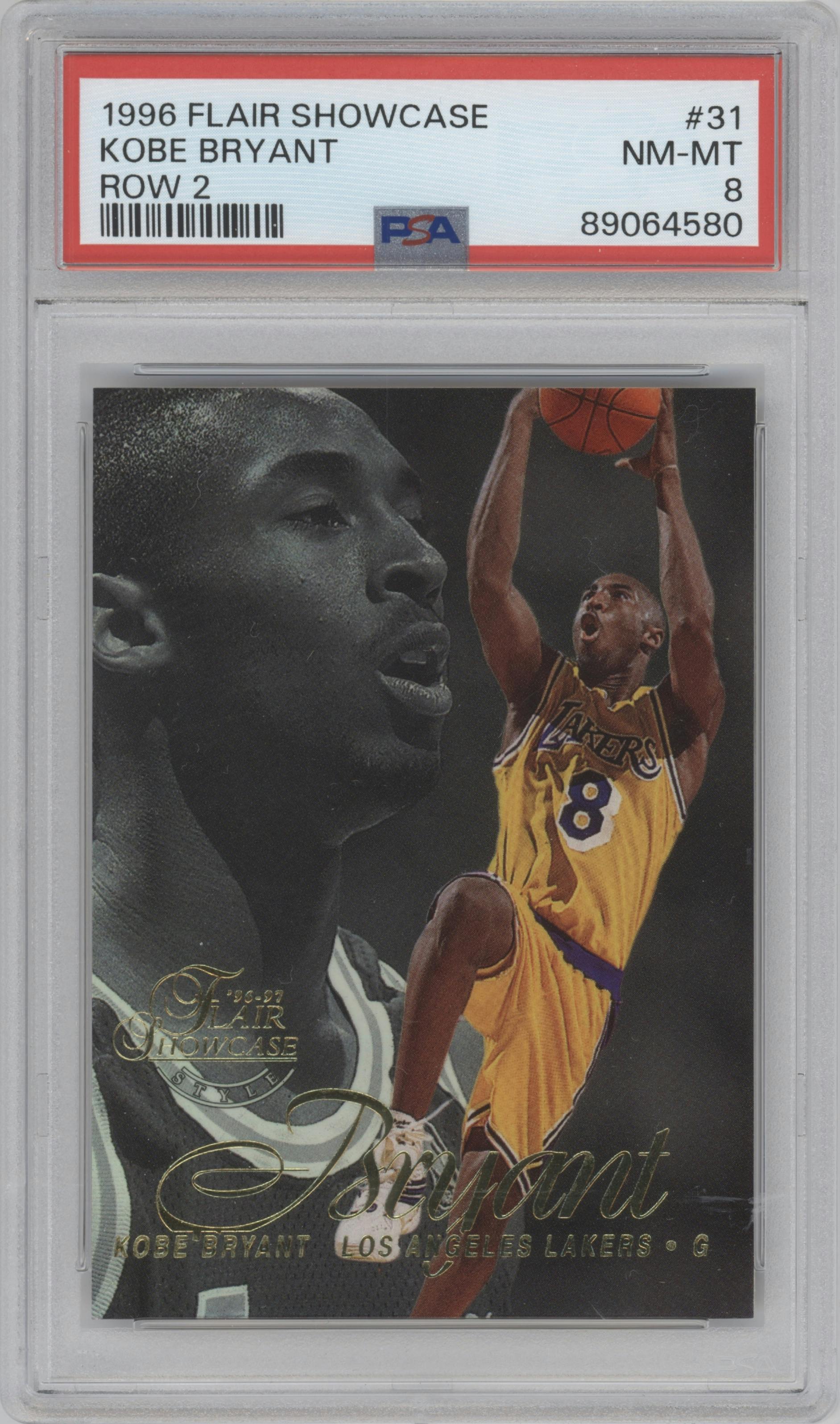 Kobe Bryant from the 1996-97 Flair Showcase  set graded by PSA and given an overall grade of 8.