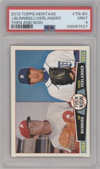 Jim Bunning/Justin Verlander from the 2013 Topps Heritage set graded by PSA and given an overall grade of 9.