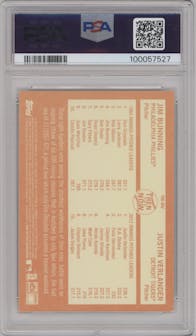 Jim Bunning/Justin Verlander from the 2013 Topps Heritage set graded by PSA and given an overall grade of 9.
