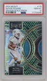 De'Von Achane from the 2023 Panini Select set featuring a Dragon Scale parallel graded by PSA and given an overall grade of 10.