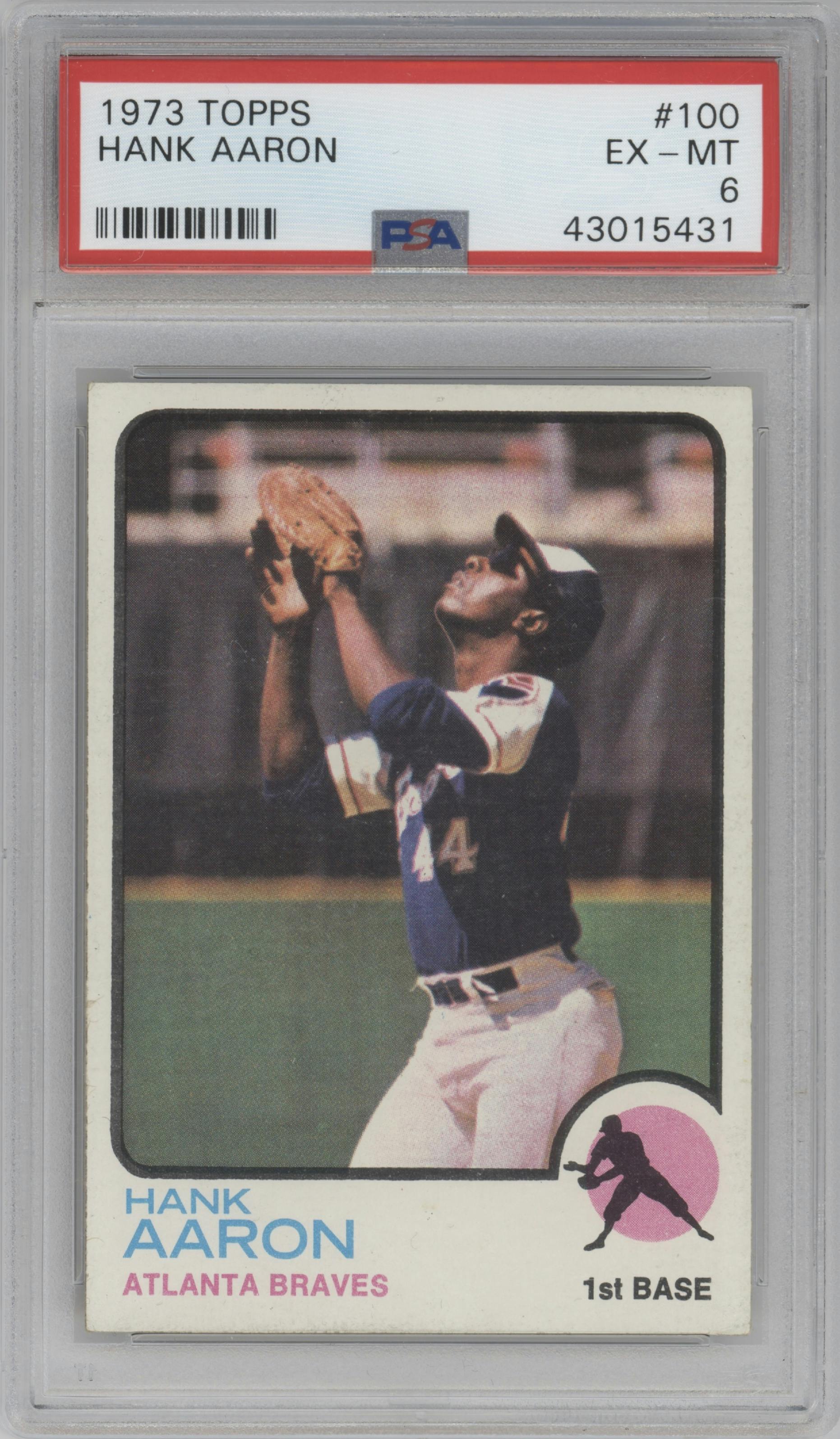 Hank Aaron from the 1973 Topps set graded by PSA and given an overall grade of 6.