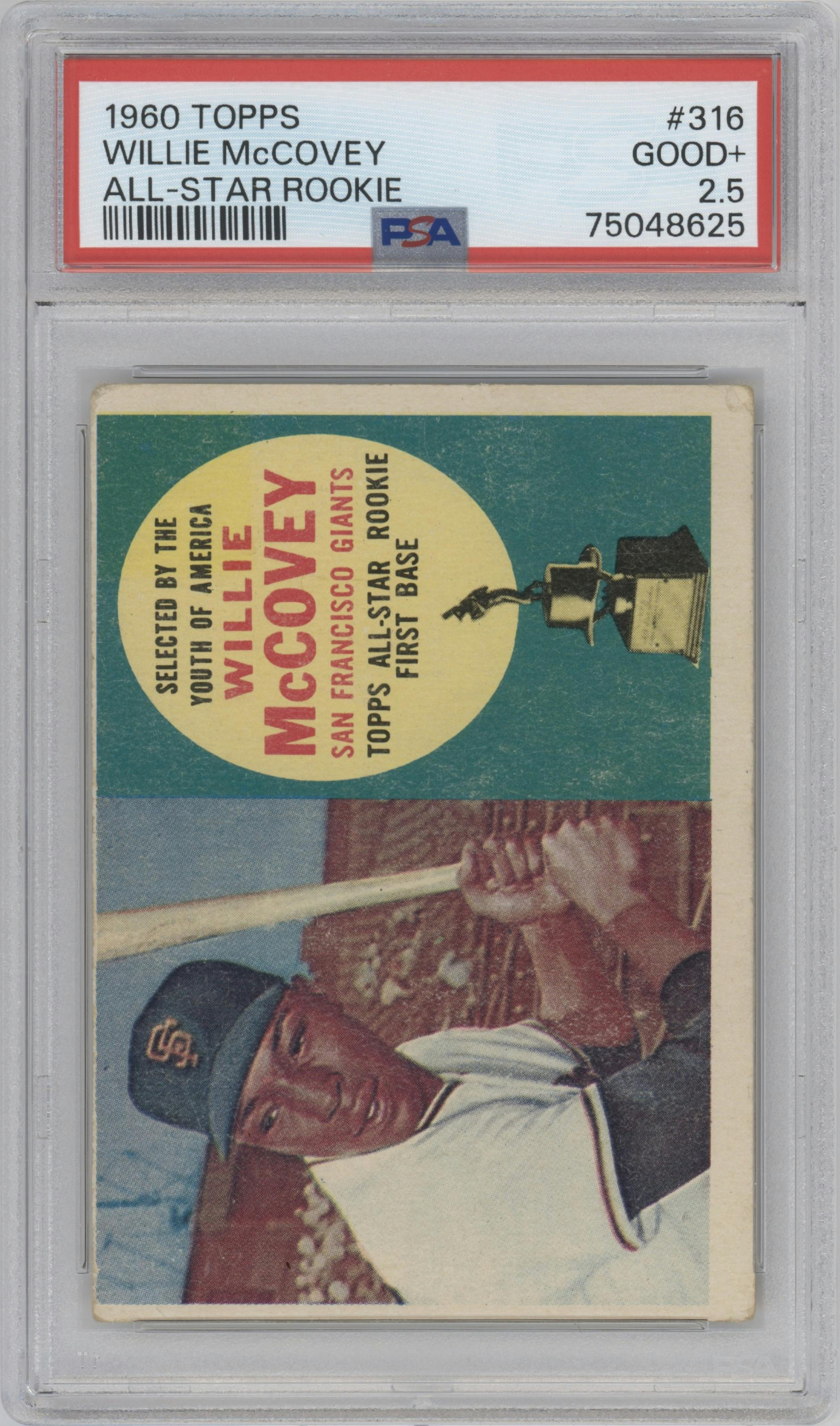 Willie McCovey from the 1960 Topps set graded by PSA and given an overall grade of 2.5.
