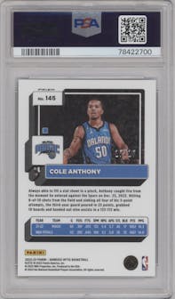 Cole Anthony from the 2022-23 Panini Donruss Optic  set featuring a Purple Stars parallel graded by PSA and given an overall grade of 10.