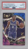 Tyrese Haliburton from the 2020-21 Panini Select  set featuring a Blue White Purple Cracked Ice  parallel graded by PSA and given an overall grade of 10.