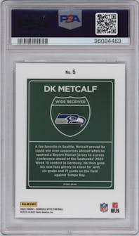 DK Metcalf from the 2023 Donruss Optic set graded by PSA and given an overall grade of 10.
