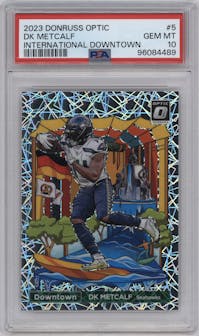 DK Metcalf from the 2023 Donruss Optic set graded by PSA and given an overall grade of 10.