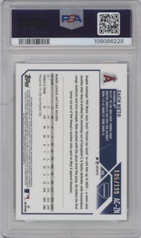 Zach Neto from the 2023 Topps Chrome Update set featuring a Aqua Wave Refractor parallel graded by PSA and given an overall grade of 9.
