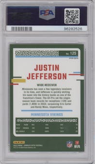 Justin Jefferson from the 2023 Donruss Optic set featuring a Stars parallel graded by PSA and given an overall grade of 10.
