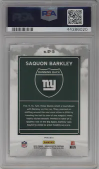 Saquon Barkley from the 2018 Panini Donruss Optic set graded by PSA and given an overall grade of 10.