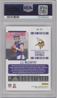 J.J. McCarthy from the 2024 Panini Contenders set graded by PSA and given an overall grade of 10.