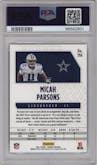 Micah Parsons from the 2021 Panini Phoenix set featuring a Fire Burst parallel graded by PSA and given an overall grade of 10.