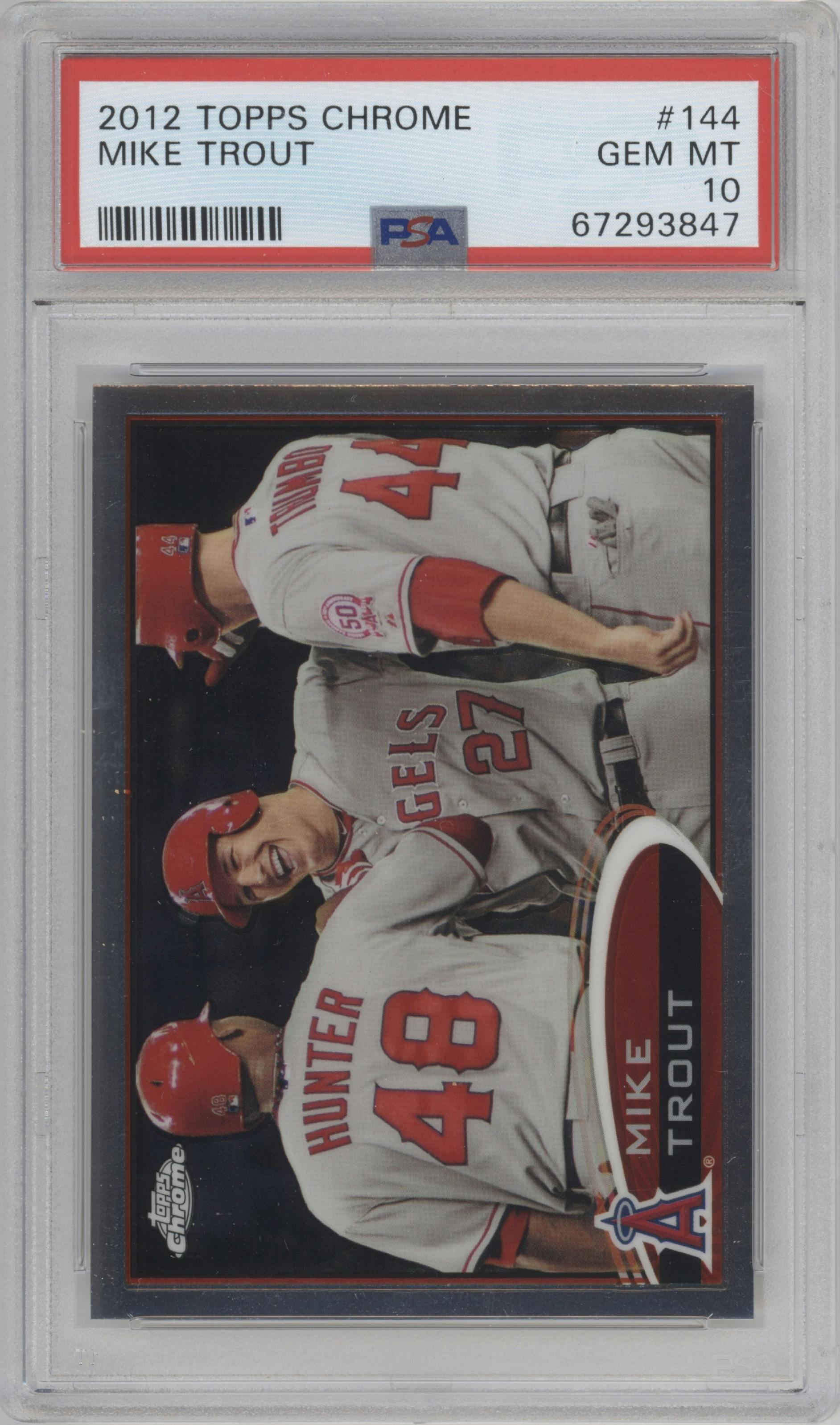Mike Trout from the 2012 Topps Chrome set graded by PSA and given an overall grade of 10.
