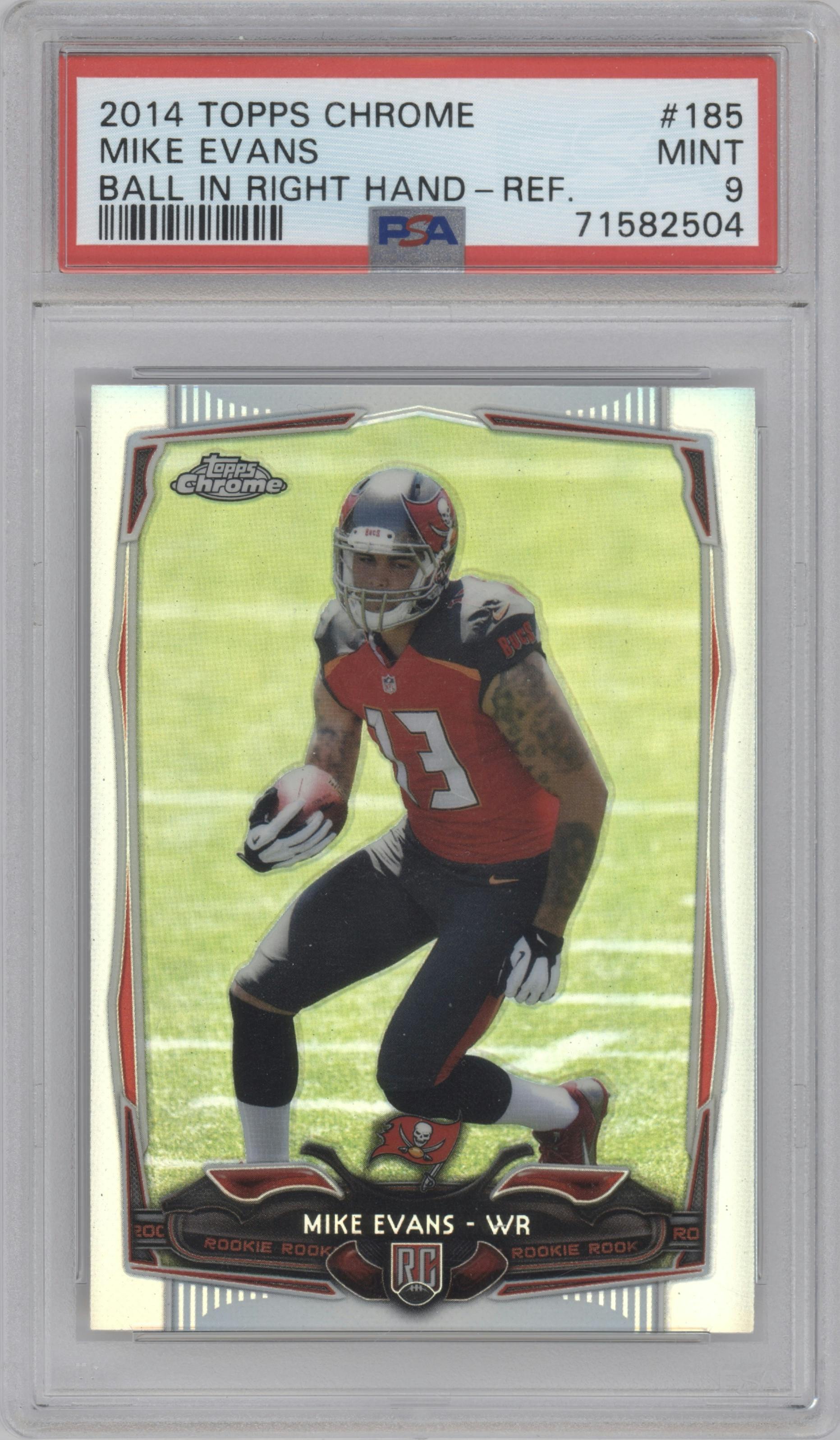 Mike Evans from the 2014 Topps Chrome set featuring a Refractor parallel graded by PSA and given an overall grade of 9.