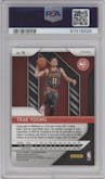 Trae Young from the 2018-19 Panini Prizm set featuring a Red White Blue Prizm parallel graded by PSA and given an overall grade of 10.