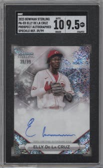  Elly De La Cruz from the 2023 Bowman Sterling set featuring a Speckle Refractor parallel graded by SGC and given an overall grade of 9.5.
