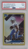 Amon-Ra St. Brown from the 2021 Panini Donruss Optic set featuring a Gold parallel graded by PSA and given an overall grade of 9.