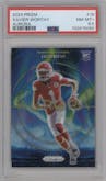 Xavier Worthy from the 2024 Panini Prizm set graded by PSA and given an overall grade of 8.5.