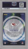Xavier Worthy from the 2024 Panini Prizm set graded by PSA and given an overall grade of 8.5.
