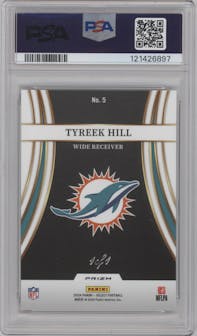 Tyreek Hill  from the 2024 Panini Select set featuring a Black Prizm parallel graded by PSA and given an overall grade of 10.
