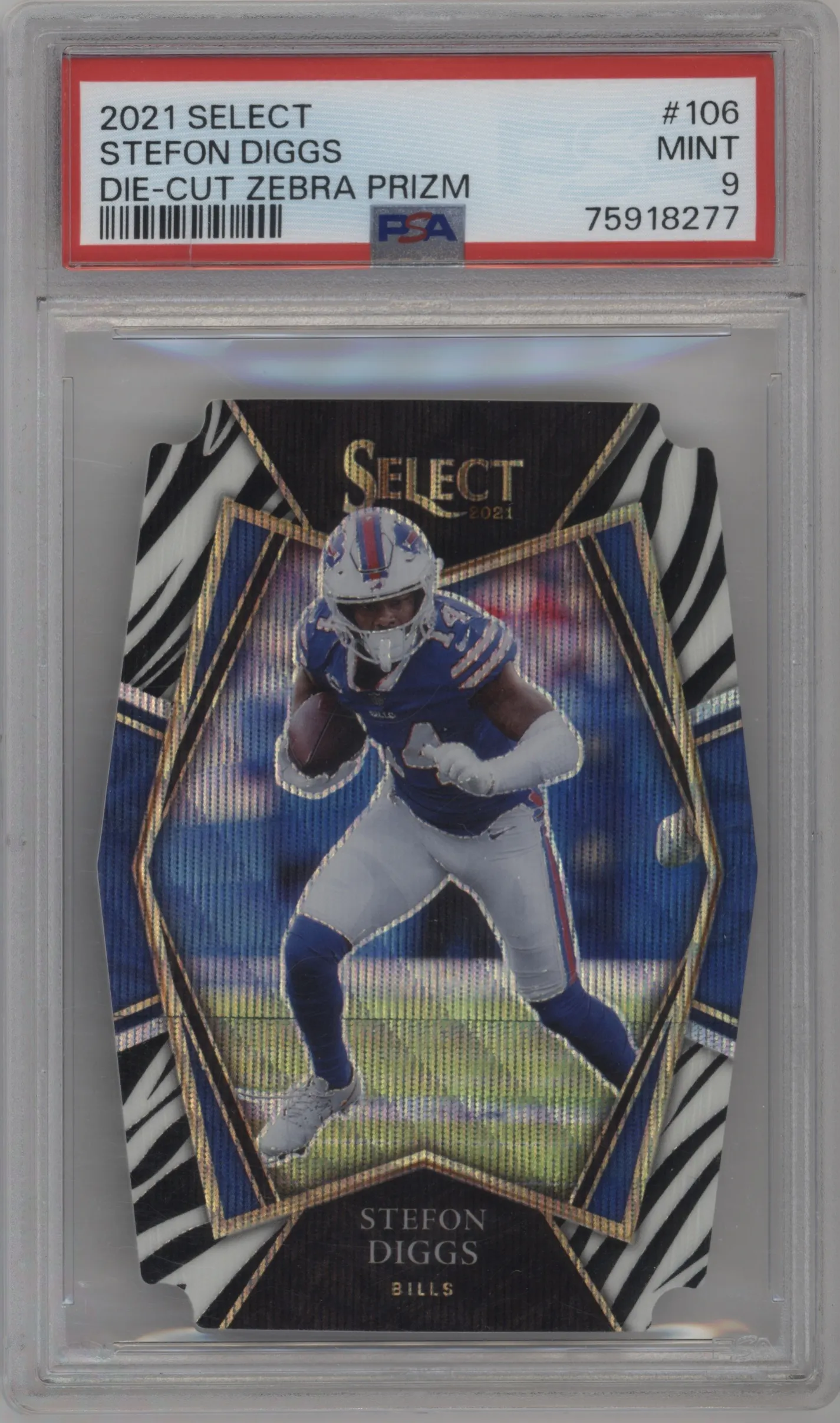 2021 Panini Select Pre.Lvl. Stefon Diggs Die-Cut Zebra #106 PSA 9