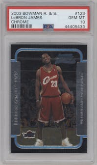 LeBron James from the 2003-04 Bowman set graded by PSA and given an overall grade of 10.