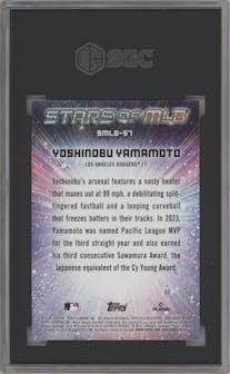 Yoshinobu Yamamoto from the 2024 Topps  set graded by SGC and given an overall grade of 9.5.