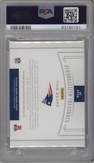Tom Brady from the 2018 Panini National Treasures set graded by PSA and given an overall grade of 9.