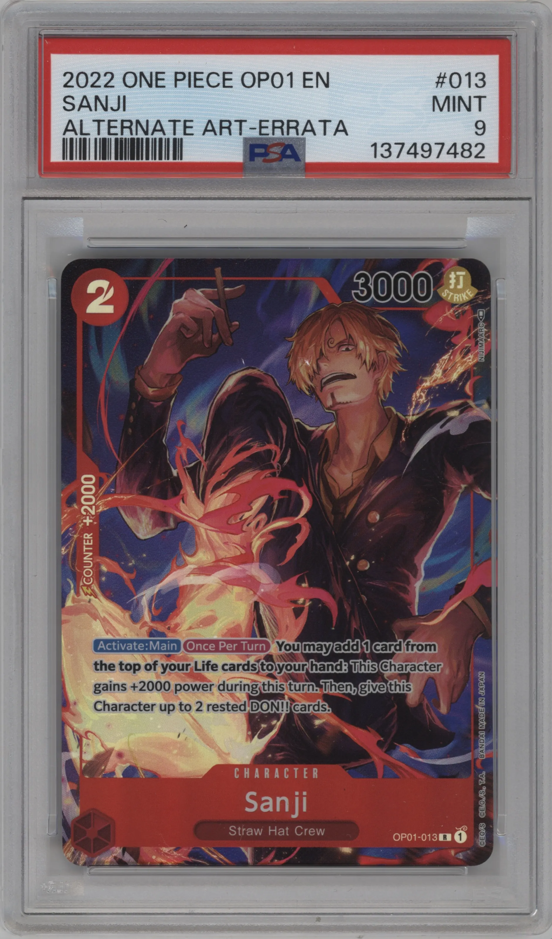 2022 One Piece Romance Dawn Sanji Alternative Art - Errata PSA 9