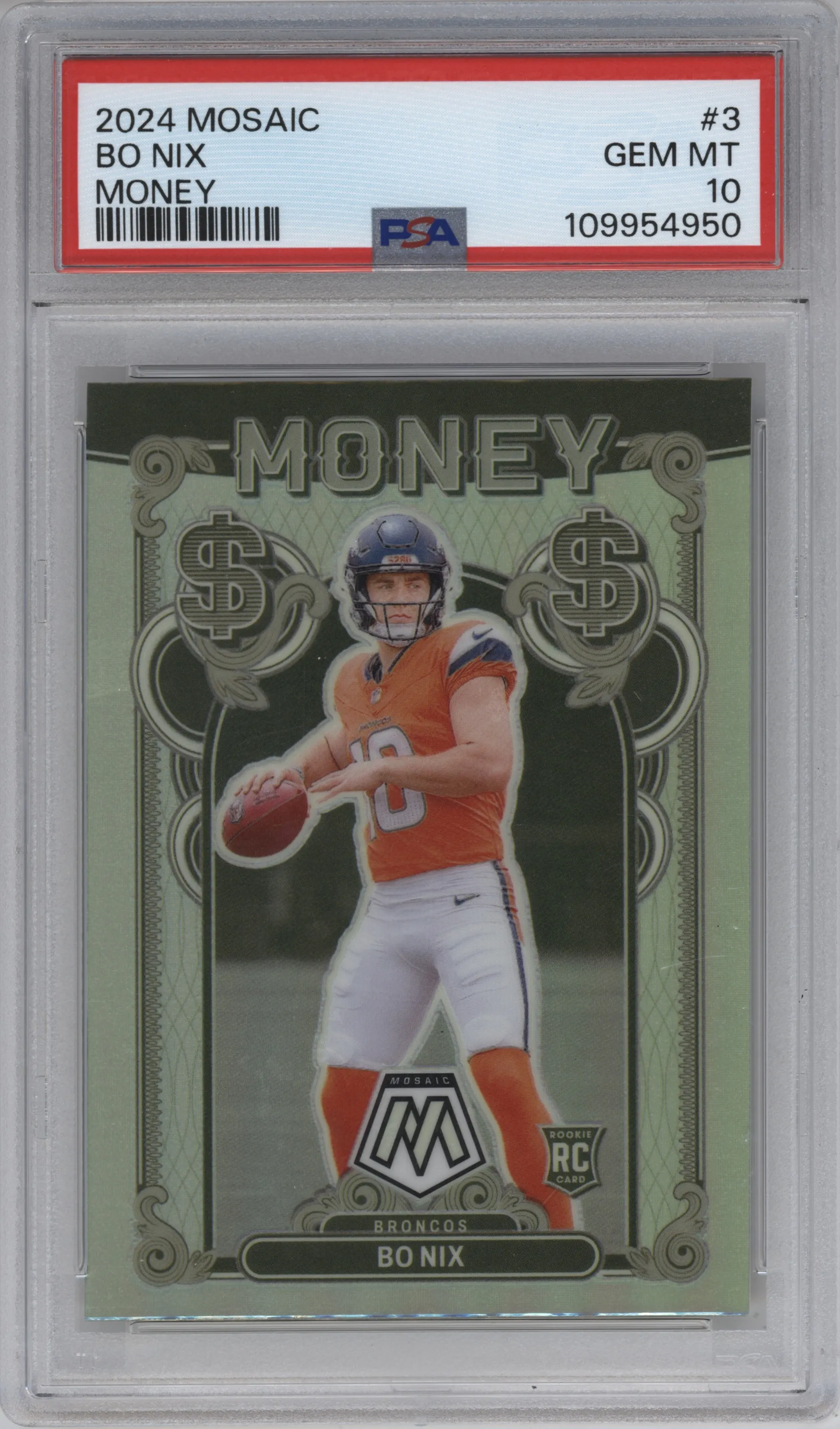 2024 Panini Mosaic Money Bo Nix PSA 10