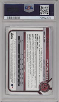  Ivan Melendez from the 2022 Bowman Draft set featuring a Purple Refractor parallel graded by PSA and given an overall grade of 9.