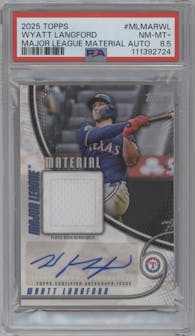Wyatt Langford from the 2025 Topps set graded by PSA and given an overall grade of 8.5.