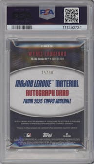 Wyatt Langford from the 2025 Topps set graded by PSA and given an overall grade of 8.5.