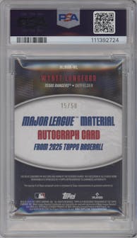 Wyatt Langford from the 2025 Topps set graded by PSA and given an overall grade of 8.5.