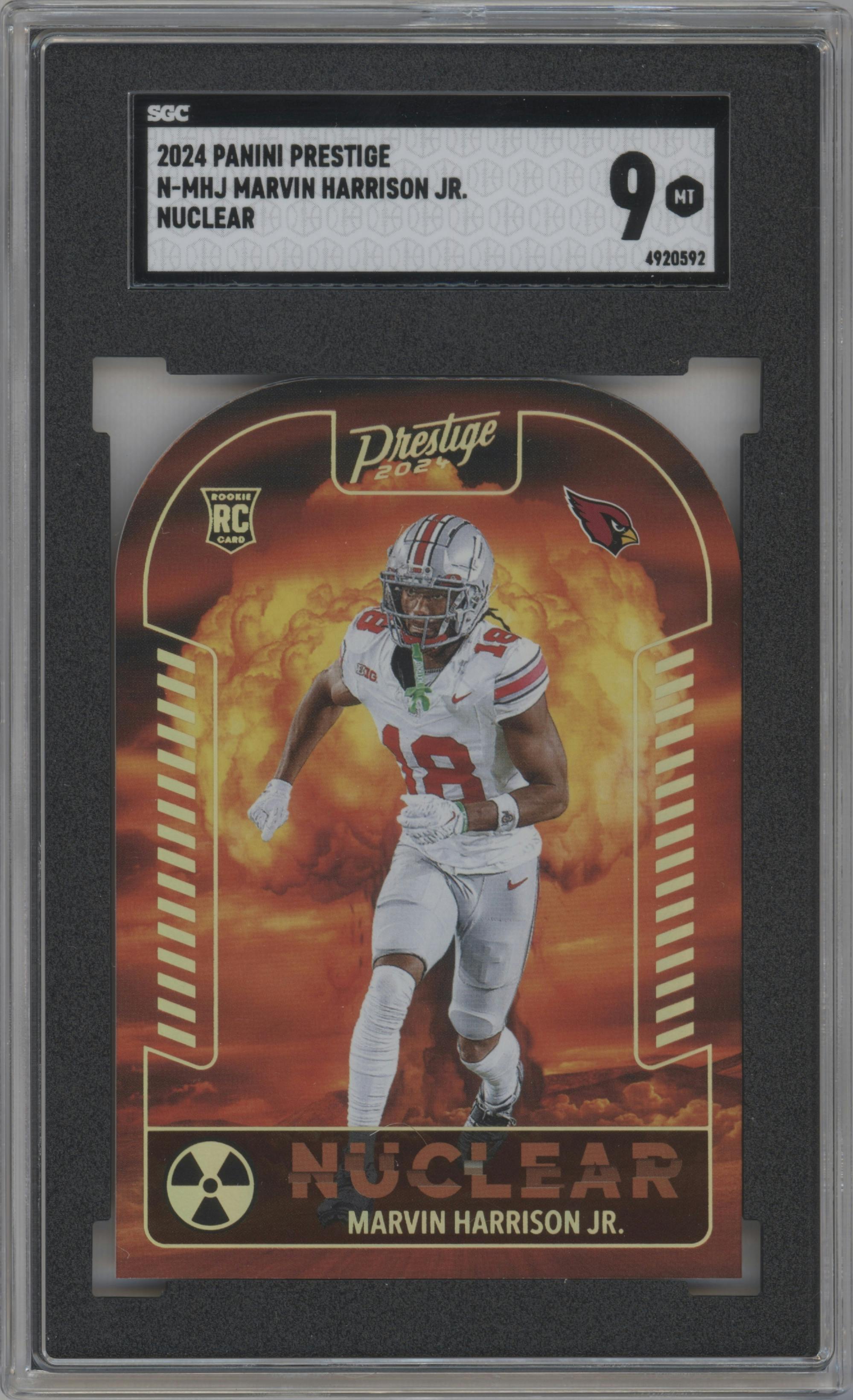 Marvin Harrison Jr. from the 2024 Panini Prestige  set graded by SGC and given an overall grade of 9.