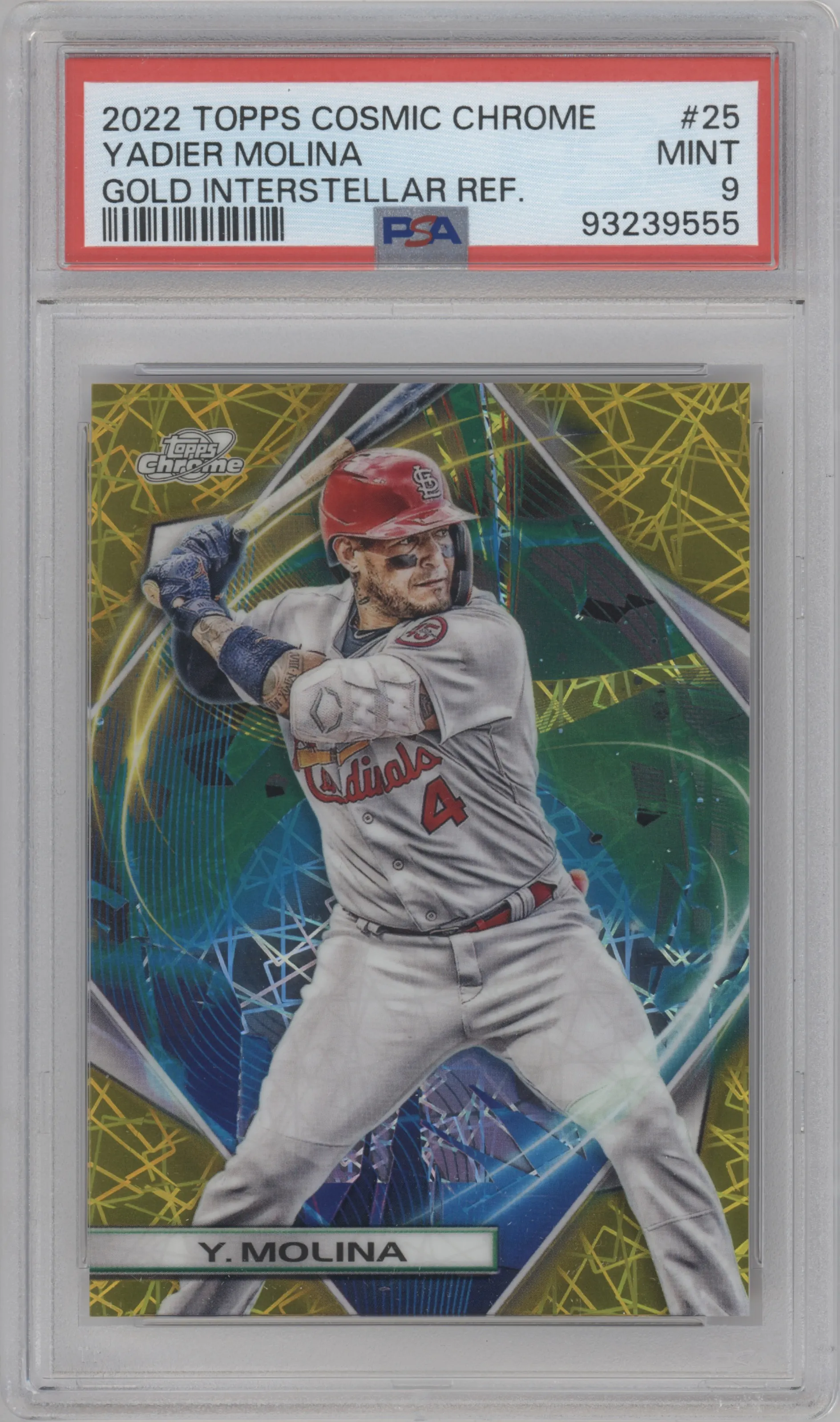 2022 Topps Cosmic Chrome Yadier Molina Gold Interstellar Refractor PSA 9