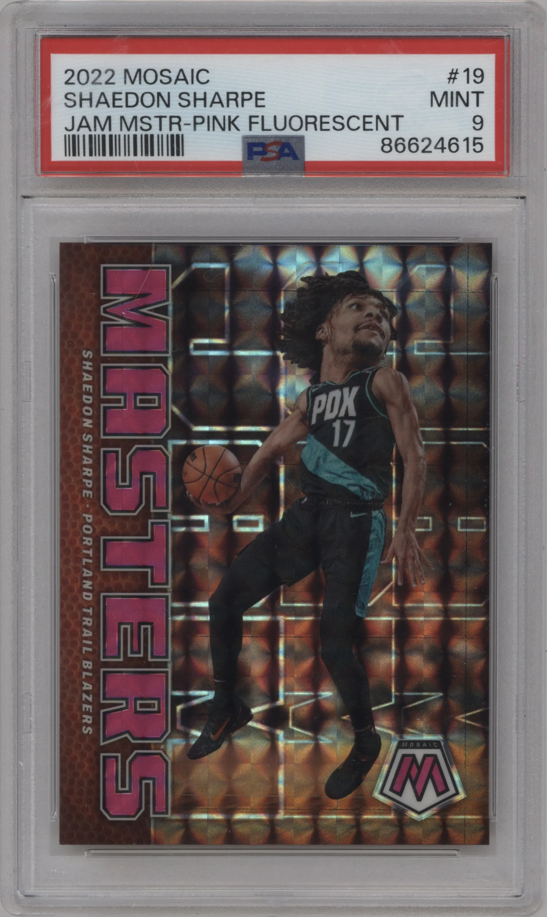 2022 Panini Mosaic Jam Masters Shaedon Sharpe Pink Fluorescent #19 PSA 9
