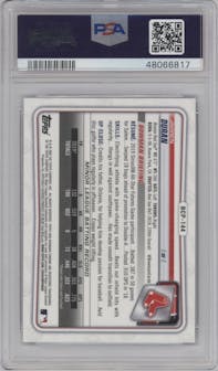 Jarren Duran from the 2020 Bowman set featuring a Blue Shimmer Ref. parallel graded by PSA and given an overall grade of 10.