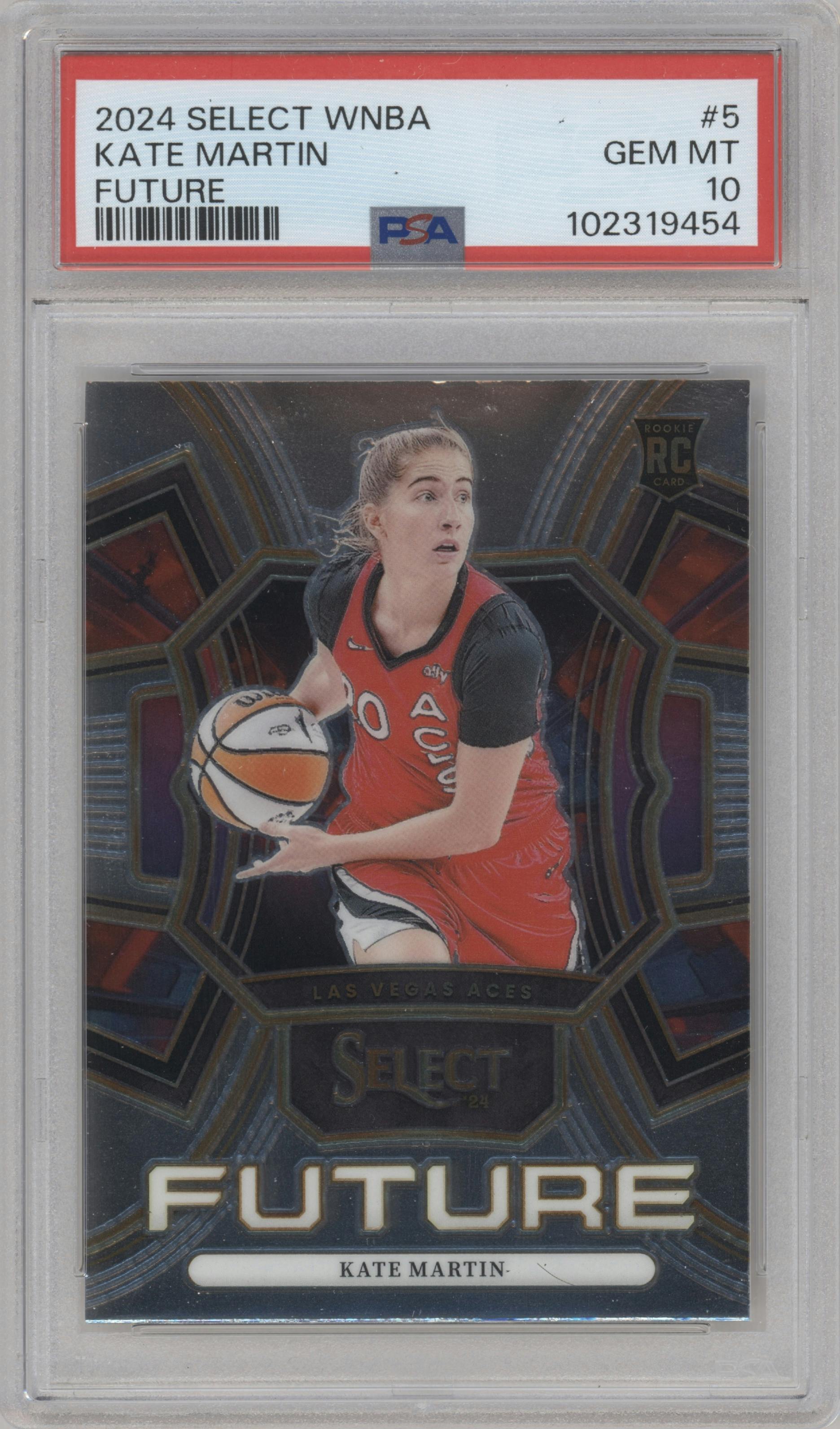 Kate Martin from the 2024 Panini Select WNBA set graded by PSA and given an overall grade of 10.