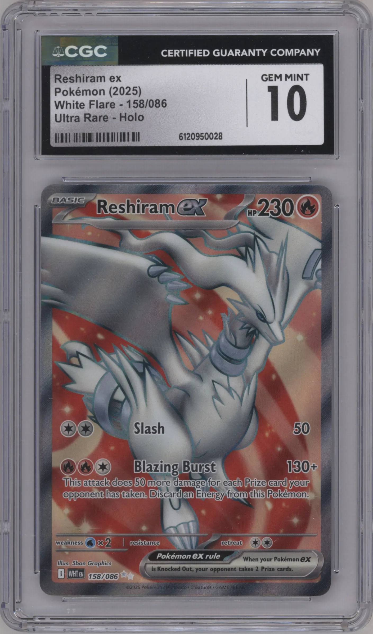 2025 Pokemon SV White Flare Reshiram ex #158 CGC 10