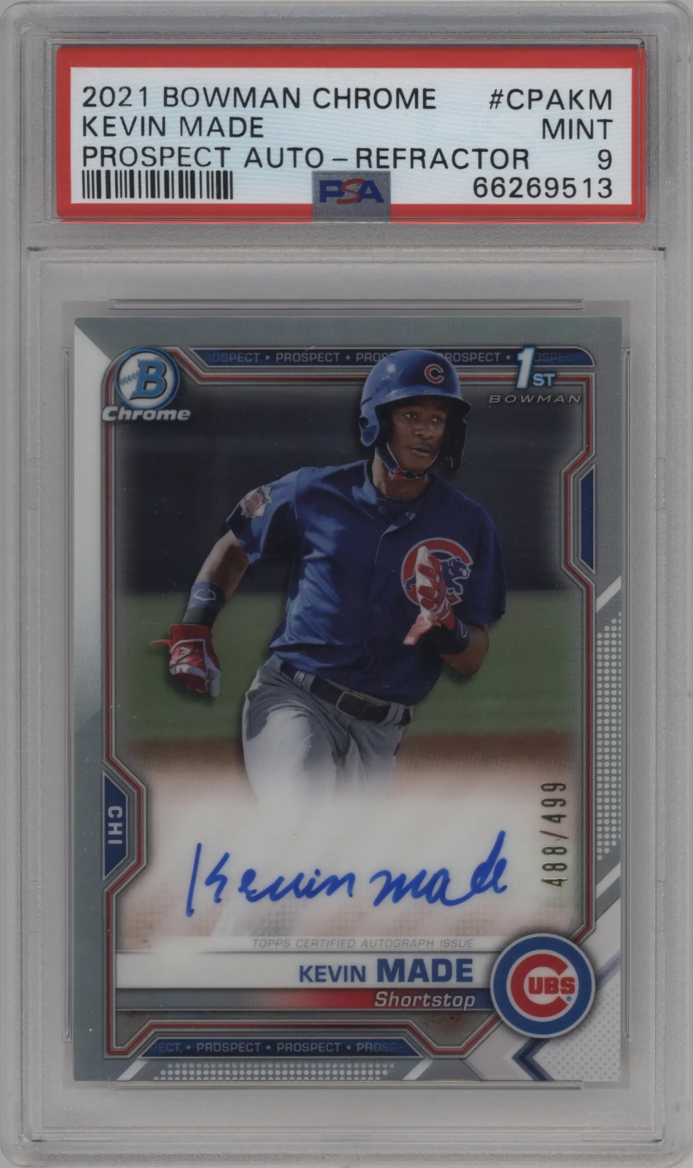 2021 Bowman Chrome Pros.Auto Kevin Made Refractor PSA 9