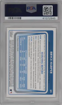 Bryce Harper from the 2011 Bowman set graded by PSA and given an overall grade of 10.