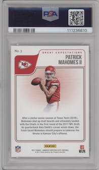 Patrick Mahomes II from the 2017 Donruss Certified Cuts set graded by PSA and given an overall grade of 10.